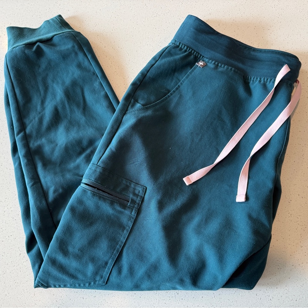 Figs Teal Jogger Pants with Pink Accents